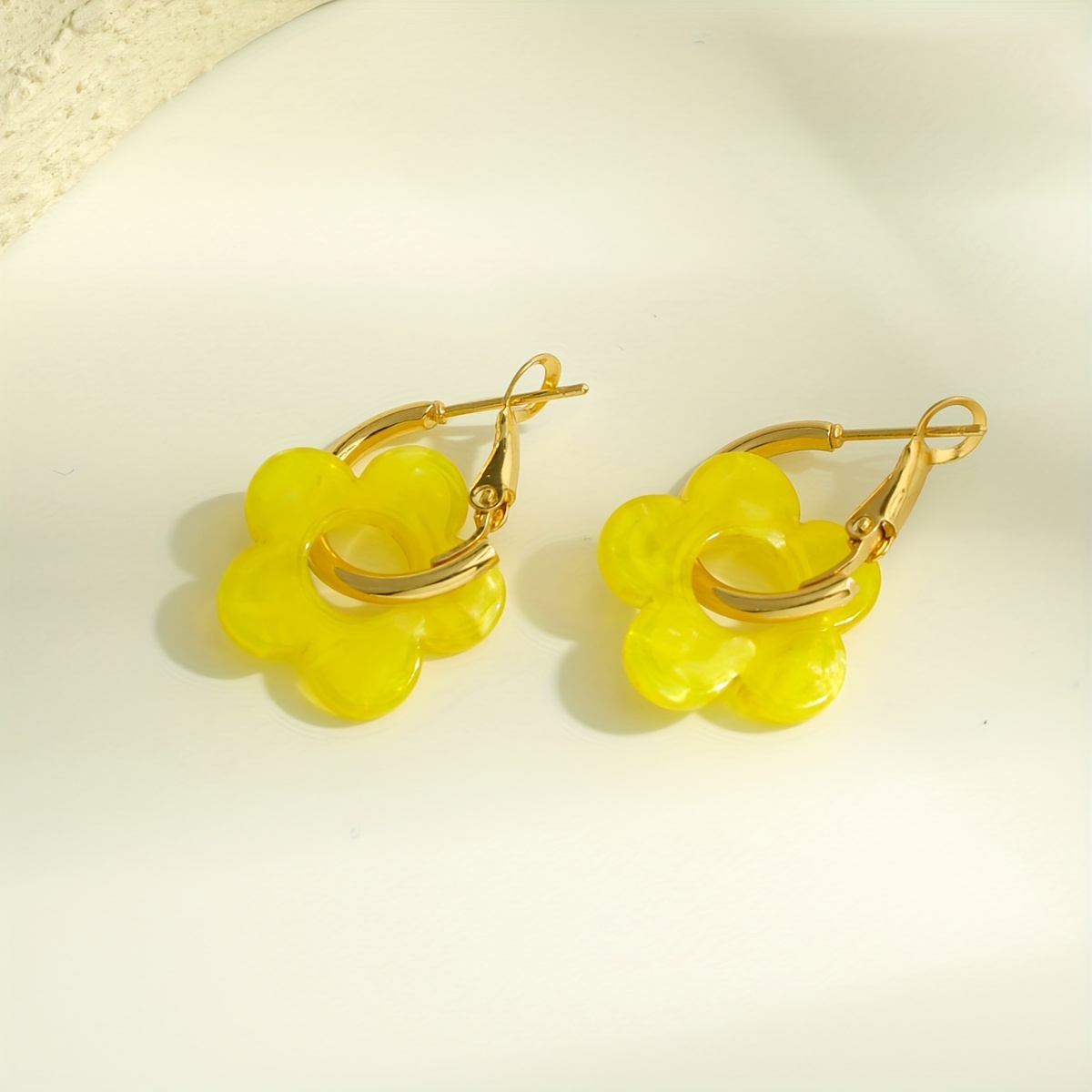 Yellow Acrylic Flower Dangle Earrings for Women